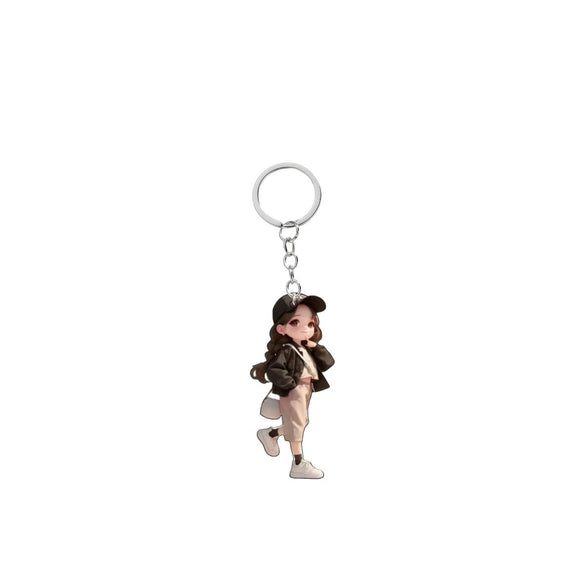Fashion Girl Keychain Acrylic 2D Flat Modern Art Design