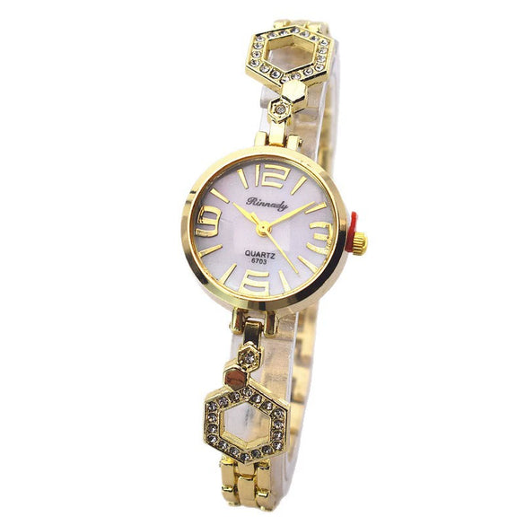Fashion Girls Quartz Watch Alloy Case And Strap Round Dial Imitation Ceramic