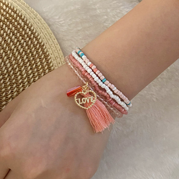 Fashion Glass Rice Bead Daisy Handmade Combination Bracelet For Women