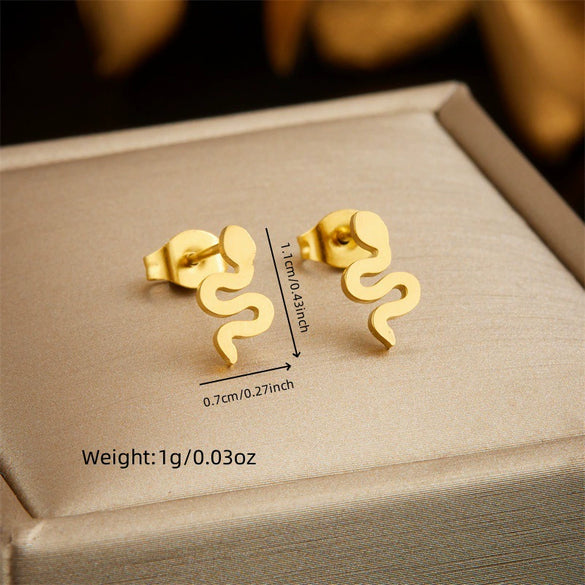 Fashion Glossy Goldplated Stainless Steel Snake Accessories Pendant Chain Necklace Earrings Set