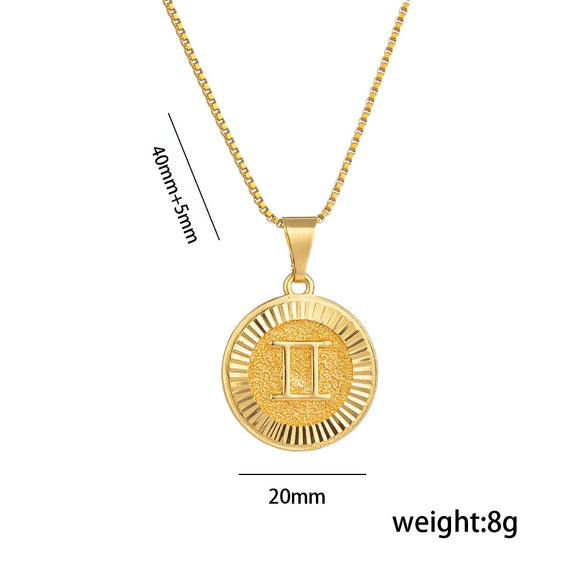 Fashion Glossy Pendant Necklace With Twelve Constellation Symbol Letter Graphic In Titanium Steel With Electroplating Treatment