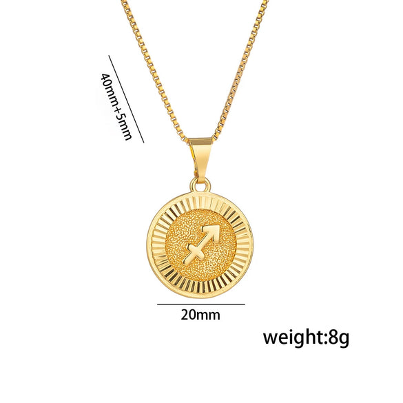 Fashion Glossy Pendant Necklace With Twelve Constellation Symbol Letter Graphic In Titanium Steel With Electroplating Treatment