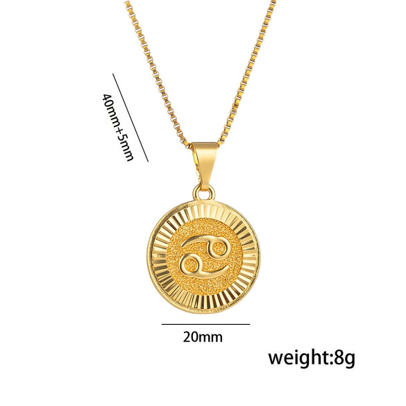Fashion Glossy Pendant Necklace With Twelve Constellation Symbol Letter Graphic In Titanium Steel With Electroplating Treatment