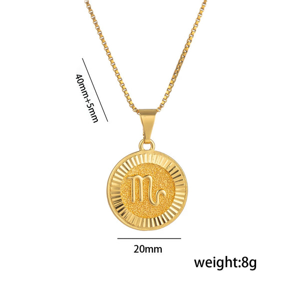 Fashion Glossy Pendant Necklace With Twelve Constellation Symbol Letter Graphic In Titanium Steel With Electroplating Treatment