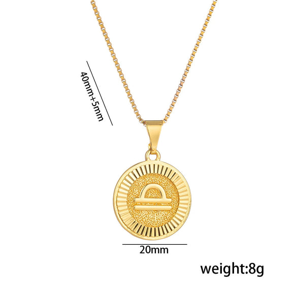 Fashion Glossy Pendant Necklace With Twelve Constellation Symbol Letter Graphic In Titanium Steel With Electroplating Treatment