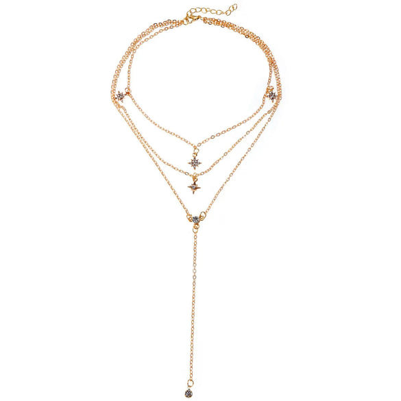 Fashion Alloy Imitated Crystal Multi-Layer Chain Necklace Nhpj147790