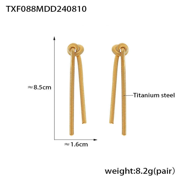 Fashion Gold Knotted Tassel Snake Chain Long Necklace Earrings Set 316L Stainless Steel Electroplated