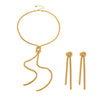 Fashion Gold Knotted Tassel Snake Chain Long Necklace Earrings Set 316L Stainless Steel Electroplated