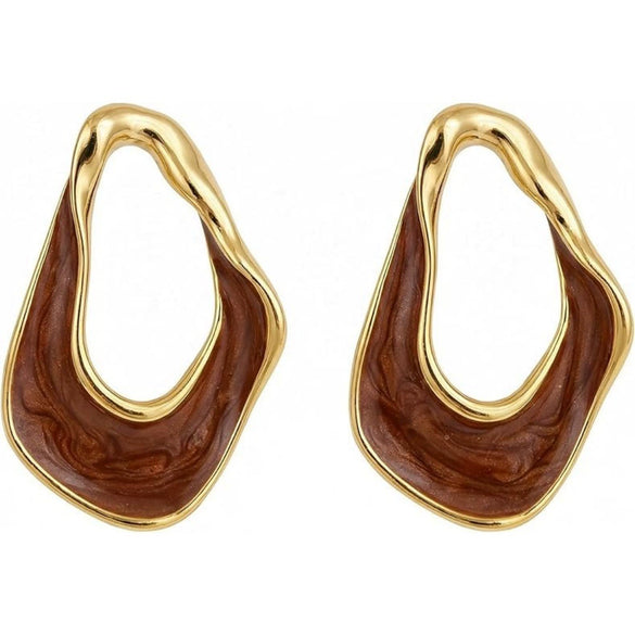 Fashion Gold Plated Copper Water Drop Earrings For Women With Exaggerated Irregular Geometric Shape And Electroplated Finish
