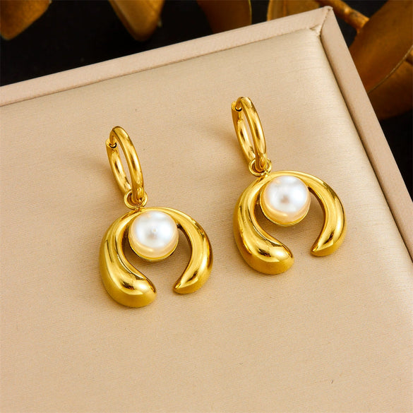 Fashion Gold Plated Retro Love Fanshaped Stainless Steel Pendant Earrings Necklace Suit With Snake Bone Chain And Love Water Drops Bells Pattern