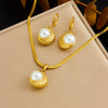 Fashion Gold Plated Retro Love Fanshaped Stainless Steel Pendant Earrings Necklace Suit With Snake Bone Chain And Love Water Drops Bells Pattern