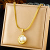 Fashion Gold Plated Retro Love Fanshaped Stainless Steel Pendant Earrings Necklace Suit With Snake Bone Chain And Love Water Drops Bells Pattern