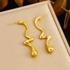 Fashion Gold Plated Retro Love Fanshaped Stainless Steel Pendant Earrings Necklace Suit With Snake Bone Chain And Love Water Drops Bells Pattern