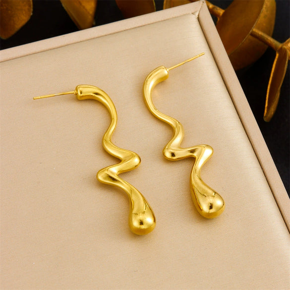 Fashion Gold Plated Retro Love Fanshaped Stainless Steel Pendant Earrings Necklace Suit With Snake Bone Chain And Love Water Drops Bells Pattern