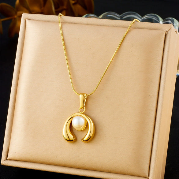 Fashion Gold Plated Retro Love Fanshaped Stainless Steel Pendant Earrings Necklace Suit With Snake Bone Chain And Love Water Drops Bells Pattern