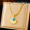 Fashion Gold Plated Retro Love Fanshaped Stainless Steel Pendant Earrings Necklace Suit With Snake Bone Chain And Love Water Drops Bells Pattern