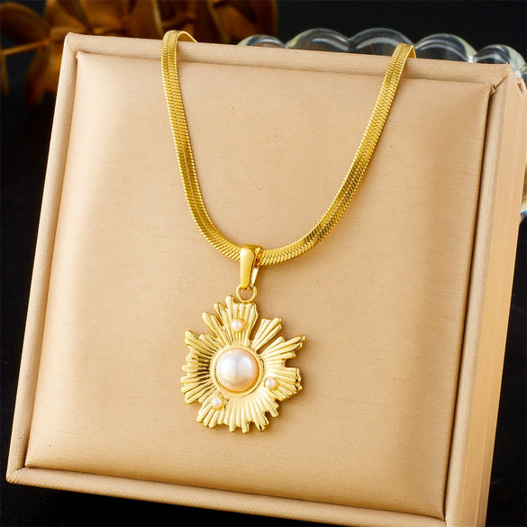 Fashion Gold Plated Retro Love Fanshaped Stainless Steel Pendant Earrings Necklace Suit With Snake Bone Chain And Love Water Drops Bells Pattern