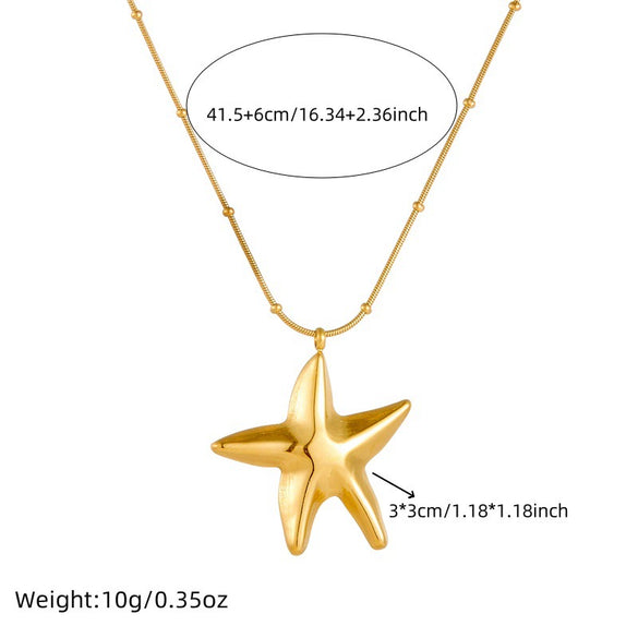 Fashion Gold Plated Stainless Steel Hollow Starfish Pendant Snake Chain Vacuum Plated Jewelry Necklace For Women