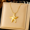 Fashion Gold Plated Stainless Steel Hollow Starfish Pendant Snake Chain Vacuum Plated Jewelry Necklace For Women