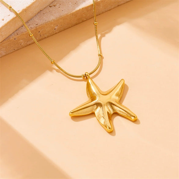 Fashion Gold Plated Stainless Steel Hollow Starfish Pendant Snake Chain Vacuum Plated Jewelry Necklace For Women