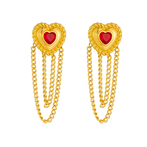 Fashion Gold Plated Stainless Steel Women's Earrings With Heart Flower Bow Tassel And Electroplating