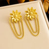 Fashion Gold Plated Stainless Steel Women's Earrings With Heart Flower Bow Tassel And Electroplating