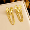 Fashion Gold Plated Stainless Steel Women's Earrings With Heart Flower Bow Tassel And Electroplating