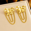 Fashion Gold Plated Stainless Steel Women's Earrings With Heart Flower Bow Tassel And Electroplating