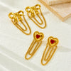 Fashion Gold Plated Stainless Steel Women's Earrings With Heart Flower Bow Tassel And Electroplating