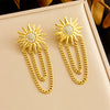 Fashion Gold Plated Stainless Steel Women's Earrings With Heart Flower Bow Tassel And Electroplating