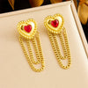 Fashion Gold Plated Stainless Steel Women's Earrings With Heart Flower Bow Tassel And Electroplating