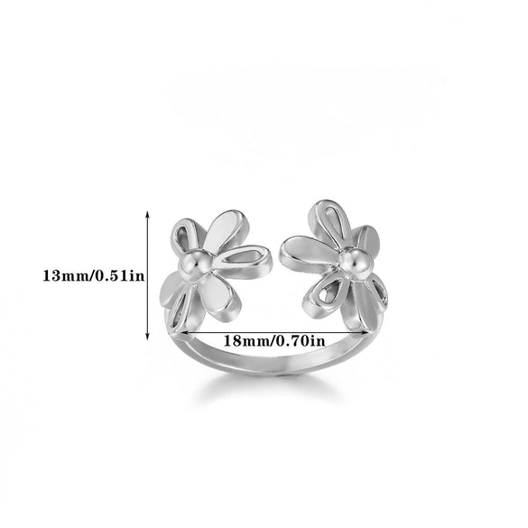 Fashion Gold Plated Titanium Steel And Stainless Steel Doublelayer Flower Open Ring Jewelry For Women