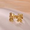 Fashion Gold Plated Titanium Steel And Stainless Steel Doublelayer Flower Open Ring Jewelry For Women