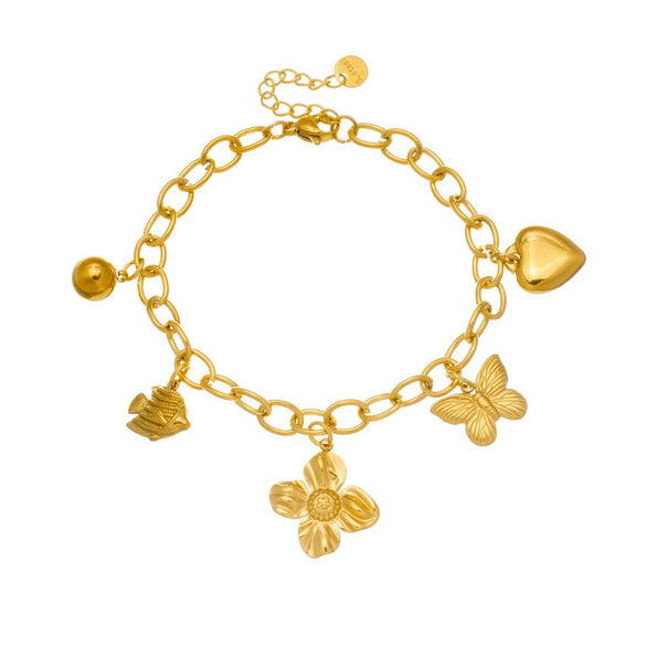 Fashion Goldplated Stainless Steel Butterfly Flower Heart Small Fish Pendant Bracelet For Women
