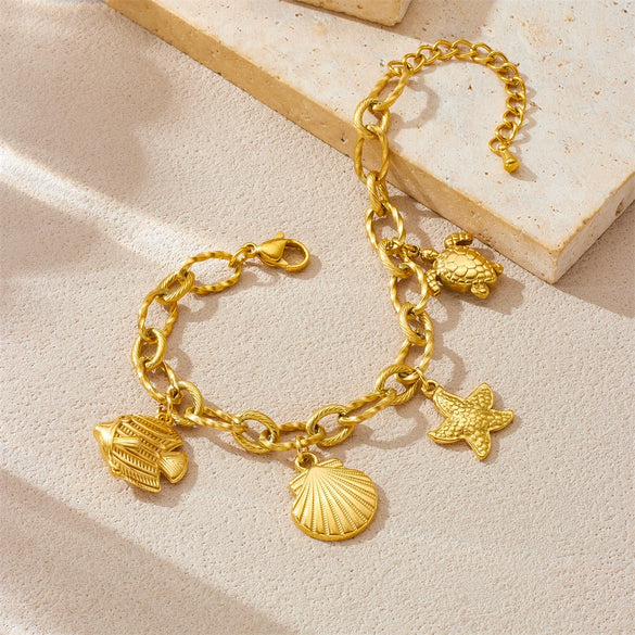 Fashion Goldplated Stainless Steel Marine Life Animal Zodiac Pendant Chain Jewelry Bracelet