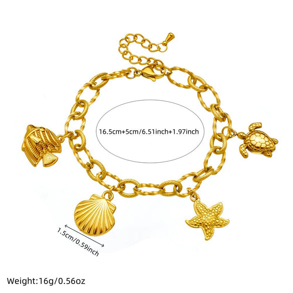 Fashion Goldplated Stainless Steel Marine Life Animal Zodiac Pendant Chain Jewelry Bracelet
