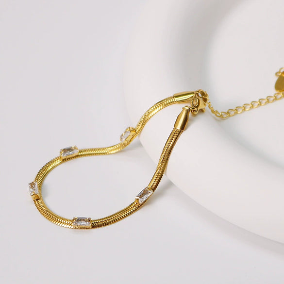 Fashion Green Zircon Inlaid Women's Stainless Steel 18K Gold Plated Bracelet