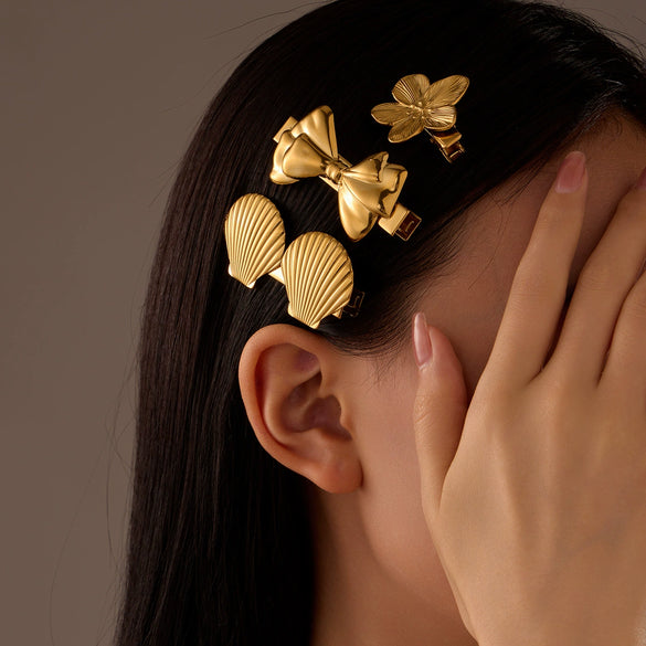 Fashion Hairpin Stainless Steel 18K Electroplating Bow Petal Scallop Style For Women