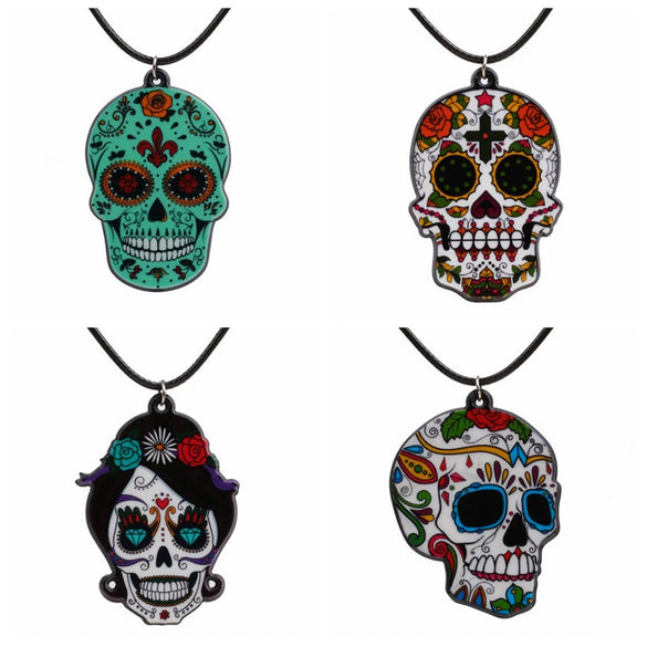 Fashion Halloween Skull Rose Cross Acrylic Pendant Necklace With Cartoon Characters
