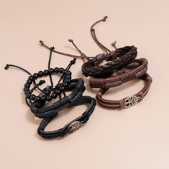Fashion Geometric Tree Pu Leather Braid Men'S Bracelets