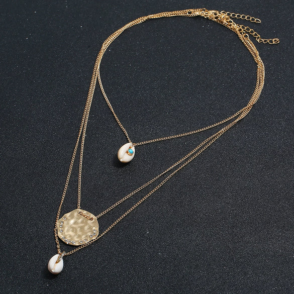 Fashion Handmade Alloy Shell Multilayer Necklace With Box Chain Electroplated Floral Pendant Jewelry For Women