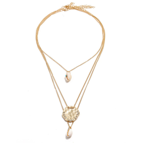 Fashion Handmade Alloy Shell Multilayer Necklace With Box Chain Electroplated Floral Pendant Jewelry For Women