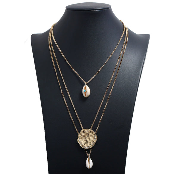 Fashion Handmade Alloy Shell Multilayer Necklace With Box Chain Electroplated Floral Pendant Jewelry For Women