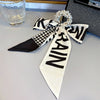Fashion Handmade Cloth Pearl Ribbon Silk Scarf Hair Tie Elastic Hair Ring For Women
