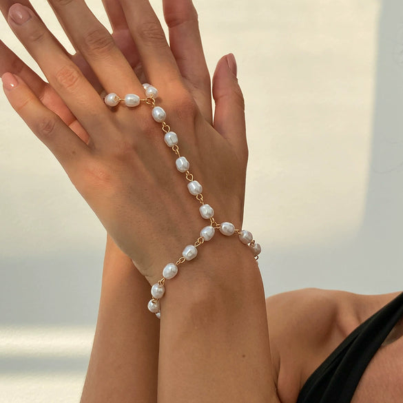 Fashion Handmade Women's Imitation Pearl Geometric Style Ring Bracelet