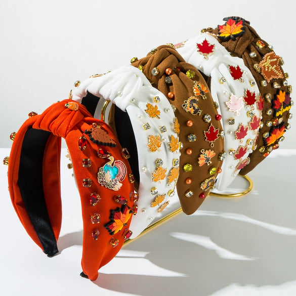 Fashion Headband Alloy Rhinestone Inlaid Turkey Maple Design For Women