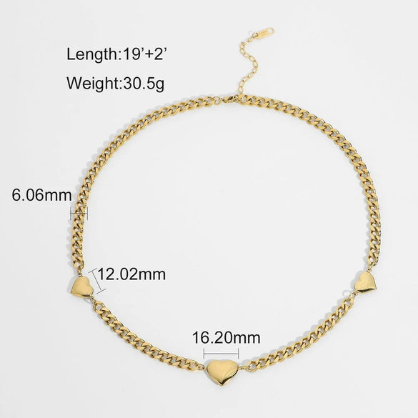 Fashion Heart 14k Gold Stainless Steel Necklace