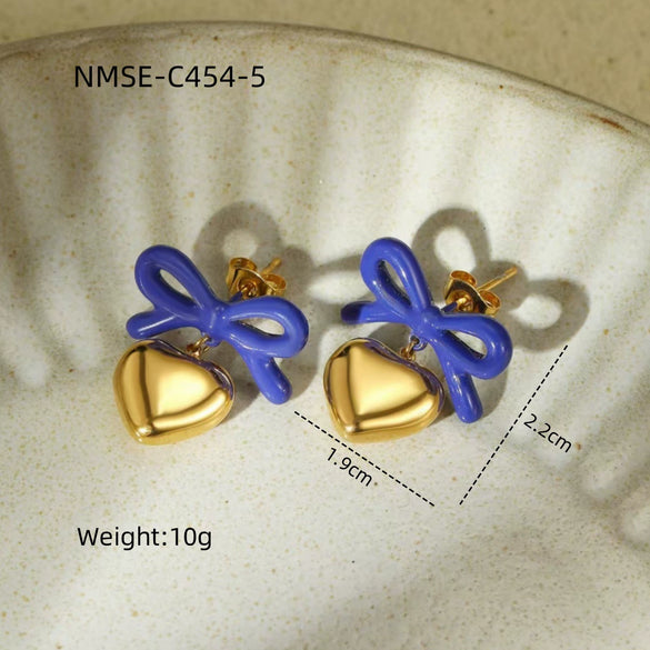 Fashion Heart Bow Stainless Steel 18K Gold Electroplated Women's Earrings