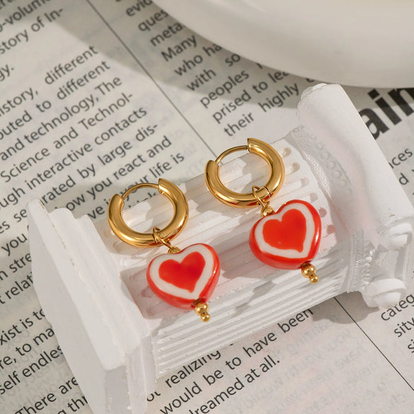 Fashion Heart Oil Drop Flower Earrings For Women Stainless Steel Electroplated Jewelry