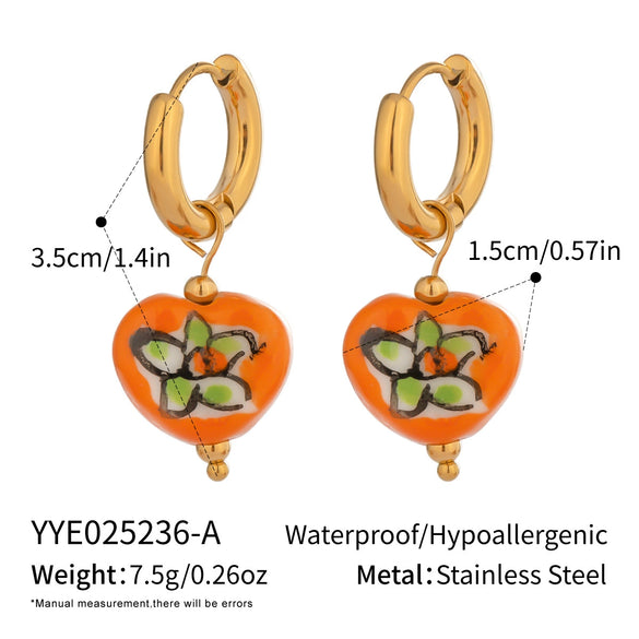 Fashion Heart Oil Drop Flower Earrings For Women Stainless Steel Electroplated Jewelry